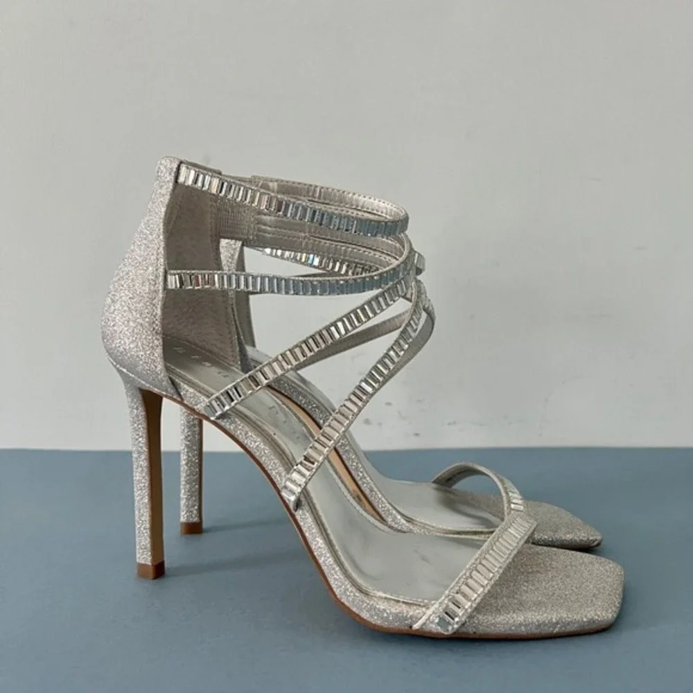 Gianni Bini Shawn Heels Sparkle Embellished Silver Strappy Dress Sandals Size 9